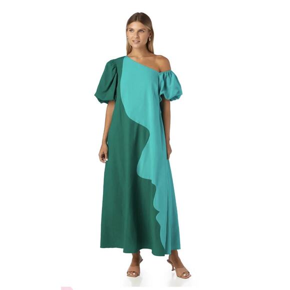 Crosby by Mollie Burch Lovett Colorblock Maxi Dress Damselfly/Dutch Green Medium - Picture 1 of 10